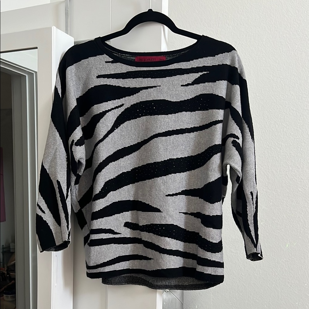 Scarlett Black and Gray Zebra Print Crew Neck Sweater